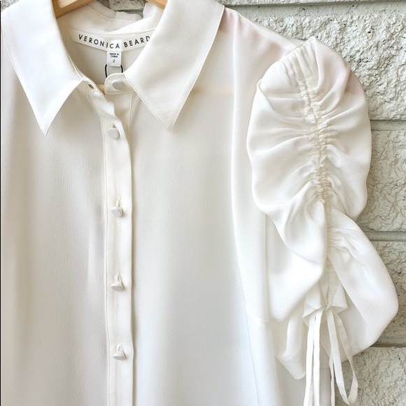 Veronica Beard Carmine Shirred Drawstring Blouse - Picture 6 of 7